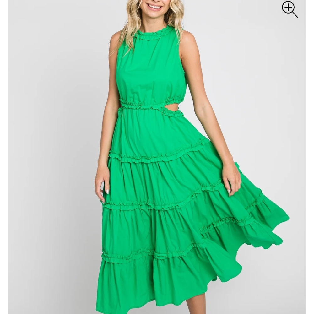 Green Sleeveless Tiered Maternity Dress - Picture 1 of 8